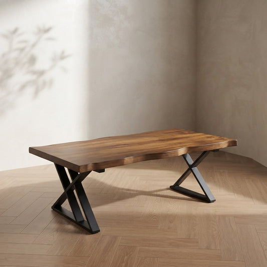 47" Solid Pine Coffee Table — Wavy Silhouette & X-Leg Base | Ashnook