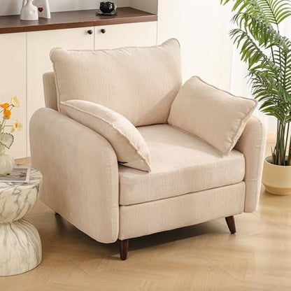 Rexulqo Oversized Accent Chair with All Seats Storage,Comfy Living Room Chairs with 2 Throw Pillow,Upholstered Mid-Century Armchair,24.5'' Deep Seat,Reading Chair for Bedroom,Office,Chenille,Orange — 1*Chair + 1*Ottoman / Cream (2)