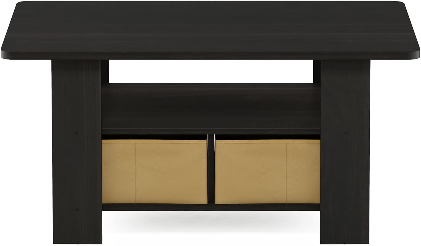 Furinno Coffee Table with Bins, Espresso/Brown — Espresso/Brown / 2 Bin (8)