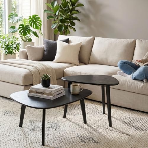 Nesting Coffee Table Set of 2-Mid Century Modern Coffee Table | Guitar Pick Stacking Tables with Solid Wood Legs,Small Coffee Tables for Small spaces,Living Room,Balcony
