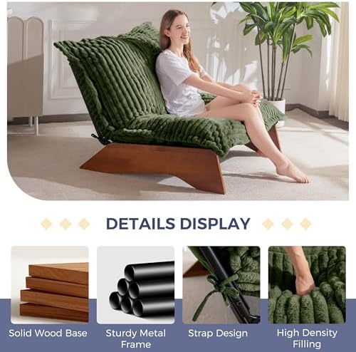 MAXYOYO Adjustable Living Room Chair, 3-Position Bean Bag Chair with Removable Cover, Upholstered Accent Chair with Frame, Soft Reclining Lounge for Bedroom, Apartment, Office, Green