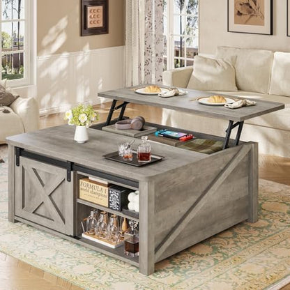 SEDETA 31.5" Lift Top Coffee Table with Storage, Square Coffee Tables for Living Room, Farmhouse Coffee Table with Large Hidden Storage Compartment and Adjustable Shelves, Black — Grey (2)
