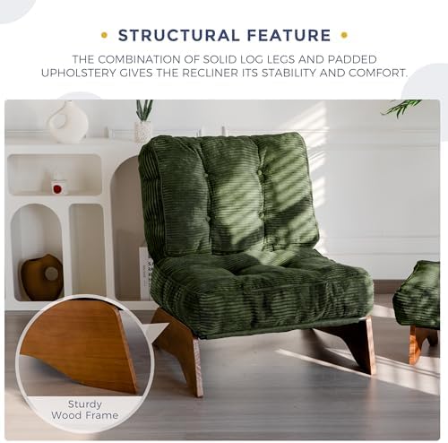 MAXYOYO Accent Chair with Ottoman Adjustable Backrest, Tufted Living Room Chair Upholstered Lounge Chair with Footrest Set, Modern Chair Cozy Reclining Chair for Reading Room, Green