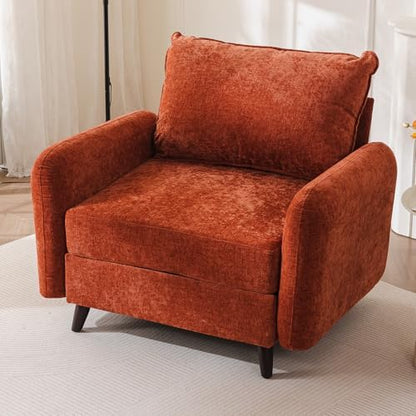 Rexulqo Oversized Accent Chair with All Seats Storage,Comfy Living Room Chairs with 2 Throw Pillow,Upholstered Mid-Century Armchair,24.5'' Deep Seat,Reading Chair for Bedroom,Office,Chenille,Orange — 1*Chair / Orange-red (9)