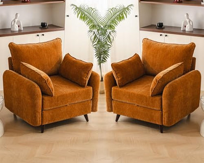 Rexulqo Oversized Accent Chair with All Seats Storage,Comfy Living Room Chairs with 2 Throw Pillow,Upholstered Mid-Century Armchair,24.5'' Deep Seat,Reading Chair for Bedroom,Office,Chenille,Orange