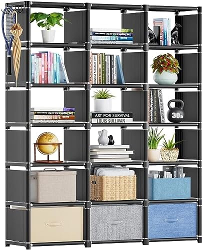 Mavivegue Book Shelf, 12 Cube Storage Organizer, DIY Bookcase, Metal Bookshelf,Tall Book case for Bedroom, Living Room,Office,Closet, Black Cubicle Rack