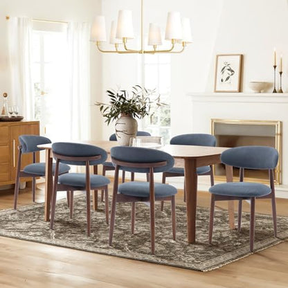 COLAMY Wooden Dining Chairs Set of 4, Modern Fabric Upholstered Kitchen Side Chairs, Farmhouse Dining Room Chair with Foot Pegs, Beige — Blue / Set of 2 (2)