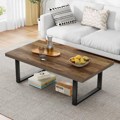 IBF Rustic Coffee Table, Industrial Simple Wooden Living Room Table, Modern Minimalist Farmhouse Rectangle Center Table, Wood and Metal Vintage Tea Coffee Table for Home Bedroom, Rustic Brown, 39 Inch