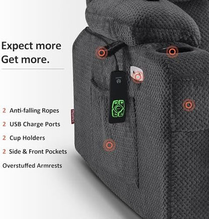 MCombo Dual Motor Power Lift Recliner Chair with Massage and Heat for Elderly People, Infinite Position, USB Ports, Cup Holders, Fabric 7890 (Medium, Dark Gray)