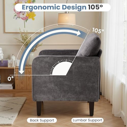 DUMOS Dark Grey Modern Accent Chairs for Living Room, Corner Chairs for Adults, Reading Armchair with Armrest and Backrest, Comfy Lounge Seating for Bedroom Reception Waiting Room