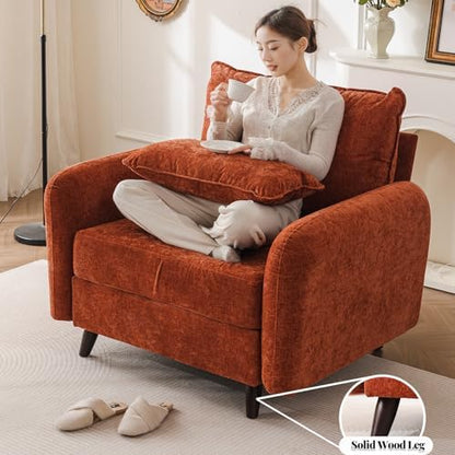 Rexulqo Oversized Accent Chair with All Seats Storage,Comfy Living Room Chairs with 2 Throw Pillow,Upholstered Mid-Century Armchair,24.5'' Deep Seat,Reading Chair for Bedroom,Office,Chenille,Orange