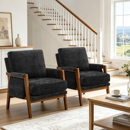 RNKSFX Cream Accent Chair for Bedroom & Living Room, Mid Century Modern Accent Arm Chair, Upholstered Anthropologie Accent Chair with Solid Wood Frame, Fabric