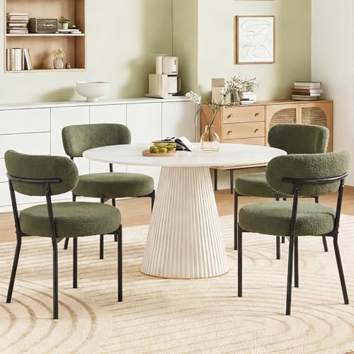 DUMOS Dining Chairs Set of 2, Mid Century Modern Chair Round Upholstered Curved Backrest, Kitchen Vanity Living Room Chairs with Black Metal Legs，Ivory White — Green / Set of 2 (2)