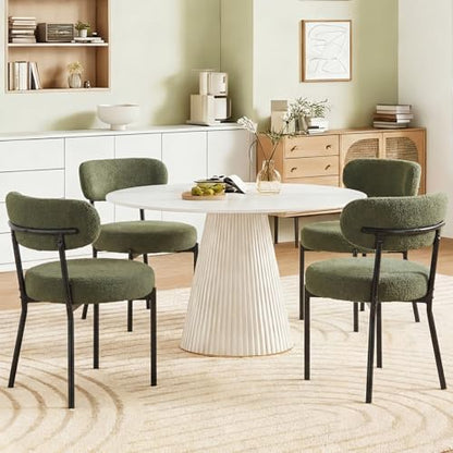 DUMOS Dining Chairs Set of 2, Mid Century Modern Chair Round Upholstered Curved Backrest, Kitchen Vanity Living Room Chairs with Black Metal Legs，Ivory White — Green / Set of 2 (2)