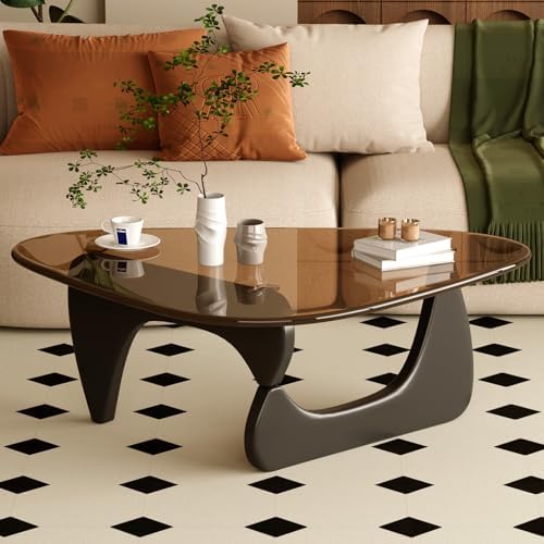 Coffee Table for Living Room Mid Century Modern Center Table with Glass Top and Wood, 36 Inch, Brown/Walnut — Black/Brown / 32 Inch (2)
