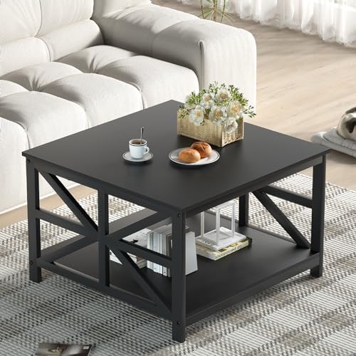 GreenForest Round Corners Coffee Table for Living Room | Rustic Style Center Table with Storage Shelf,39 Inch Space Saving Sofa Table,Easy Assembly,Gray Wash