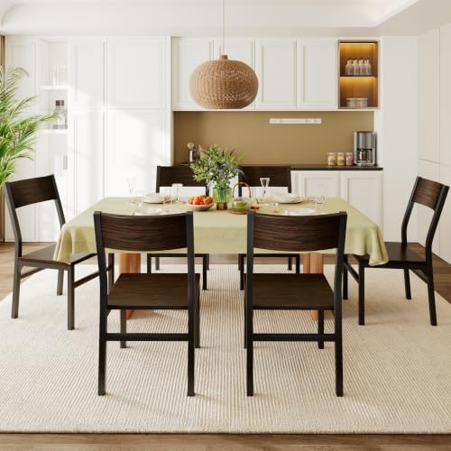 Feonase Dining Chairs Set of 6, Modern Kitchen Chairs with Ergonomic Backrest, MDF Board and Metal Legs, Dinner Chairs for Dining Room, Kitchen and Living Room, Walnut — Espresso (2)