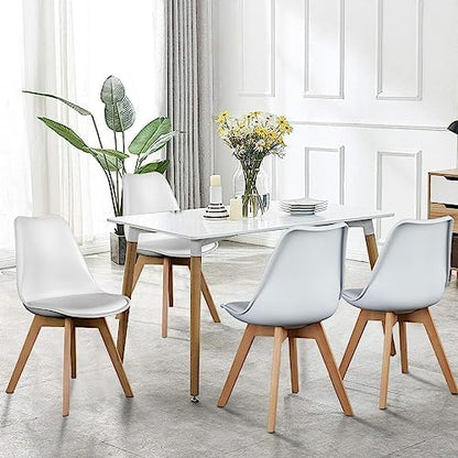OLIXIS Dining Chairs Set of 4, Mid Century Modern Accent Chairs with Curved Backrest and Wood Legs, PU Leather Upholstered Kitchen Side Chair for Living Room, Bedroom, Outdoor Patio, White