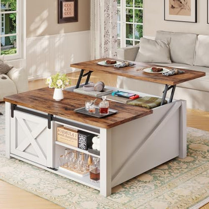 SEDETA 31.5" Lift Top Coffee Table with Storage, Square Coffee Tables for Living Room, Farmhouse Coffee Table with Large Hidden Storage Compartment and Adjustable Shelves, Black — White (2)