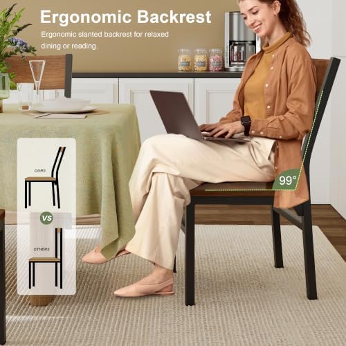 Feonase Dining Chairs Set of 6, Modern Kitchen Chairs with Ergonomic Backrest, MDF Board and Metal Legs, Dinner Chairs for Dining Room, Kitchen and Living Room, Walnut