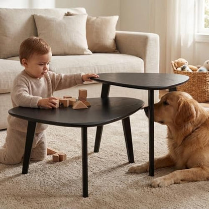 Nesting Coffee Table Set of 2-Mid Century Modern Coffee Table | Guitar Pick Stacking Tables with Solid Wood Legs,Small Coffee Tables for Small spaces,Living Room,Balcony