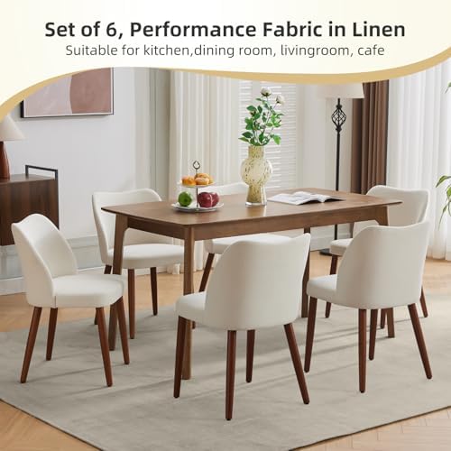 GarveeHome Wooden Dining Chair Set of 4 Upholstered Fabric Dining Chair | Modern Kitchen Chairs with Curved Backrest Leveling Feet for Dining Room, Living Room, , No tool assembly, No Wobble, White
