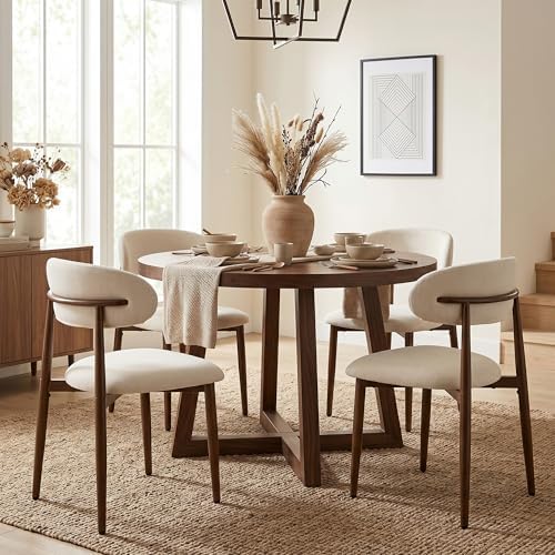 UVV Dining Chairs Set of 4, Metal Kitchen Chairs with Modern Fabric Upholstered for Dining Room, Beige