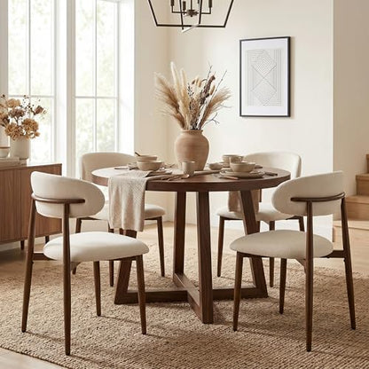 UVV Dining Chairs Set of 4, Metal Kitchen Chairs with Modern Fabric Upholstered for Dining Room, Beige