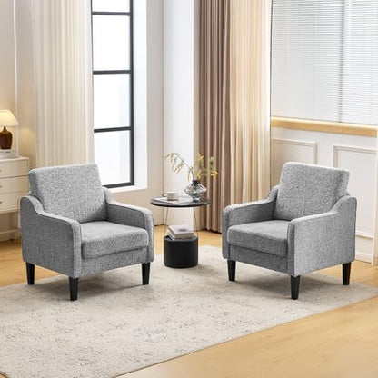 VINGLI Accent Chair for Living Room Chairs Light Brown Reading Chair for Bedroom Scooped Arm Chair Mid Century Modern Accent Chairs Upholstered Comfy Chair for Apartment, Waiting Room — 1 / Texture Gray (2)