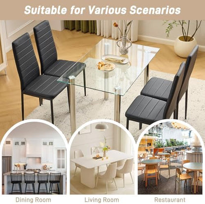 Karl home Dining Chairs Set of 4, PU Leather & High Back, Black | Black kitchen chairs with padded seats & foot cap protection for dining kitchen living room,300lbs capacity,space-saving