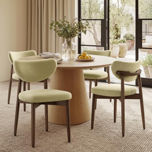 VASAGLE Wooden Dining Chairs Set of 2, Upholstered Kitchen Chairs with Solid Wood Legs, Ergonomic Curved Backrest, Built-in Handle, Mid Century Modern, for Kitchen Dining Vanity, Sage Green