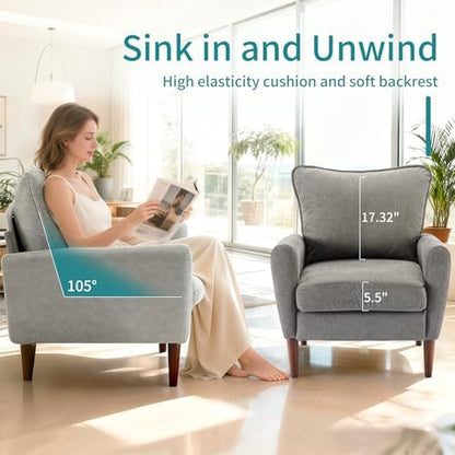 OLIXIS Comfy Accent Chair for Living Room Bedroom and Waiting Room, Upholstered Mid-Century Reading Chair with Pillow and Solid Wood Legs, Wide Singe Modern Lounge Sofa, Gray