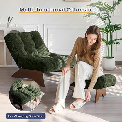 MAXYOYO Accent Chair with Ottoman Adjustable Backrest, Tufted Living Room Chair Upholstered Lounge Chair with Footrest Set, Modern Chair Cozy Reclining Chair for Reading Room, Green