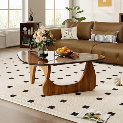 Coffee Table for Living Room Mid Century Modern Center Table with Glass Top and Wood, 36 Inch, Brown/Walnut