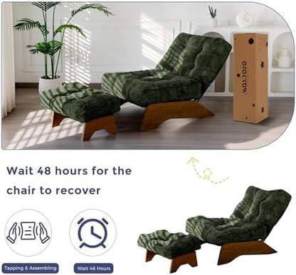 MAXYOYO Accent Chair with Ottoman Adjustable Backrest, Tufted Living Room Chair Upholstered Lounge Chair with Footrest Set, Modern Chair Cozy Reclining Chair for Reading Room, Green