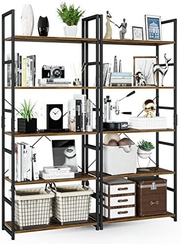 NUMENN 5 Tier Bookshelf, Tall Bookcase Shelf Storage Organizer, Modern Book Shelf for Bedroom, Living Room and Home Office, Vintage