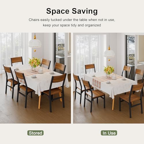 Feonase Dining Chairs Set of 6, Modern Kitchen Chairs with Ergonomic Backrest, MDF Board and Metal Legs, Dinner Chairs for Dining Room, Kitchen and Living Room, Walnut