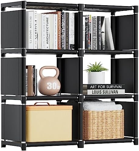 Mavivegue Book Shelf, 12 Cube Storage Organizer, DIY Bookcase, Metal Bookshelf,Tall Book case for Bedroom, Living Room,Office,Closet, Black Cubicle Rack — Black / 12-Grid (9)