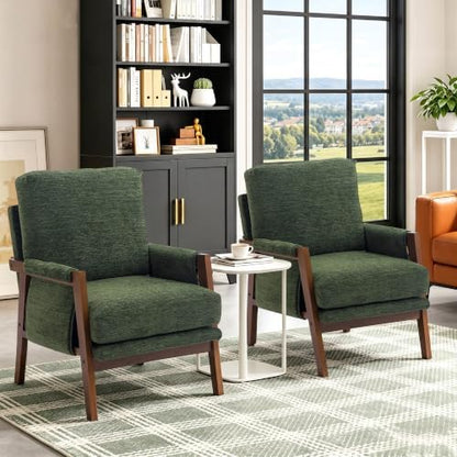 RNKSFX Cream Accent Chair for Bedroom & Living Room, Mid Century Modern Accent Arm Chair, Upholstered Anthropologie Accent Chair with Solid Wood Frame, Fabric