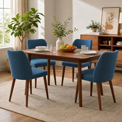GarveeHome Wooden Dining Chair Set of 4 Upholstered Fabric Dining Chair | Modern Kitchen Chairs with Curved Backrest Leveling Feet for Dining Room, Living Room, , No tool assembly, No Wobble, White — Navy Blue (2)