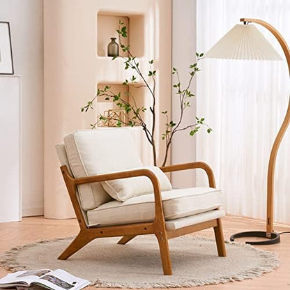 Karl home Mid-Century Accent Reading Chairs Set of 2, Beige | Linen Upholstered, Solid Wood Frame, Soft Cushion, Lumbar Pillow, Lounge Armchair for Living Room, Bedroom, Balcony, Study