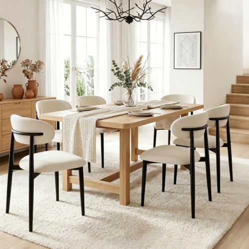 UVV Dining Chairs Set of 4, Metal Kitchen Chairs with Modern Fabric Upholstered for Dining Room, Beige