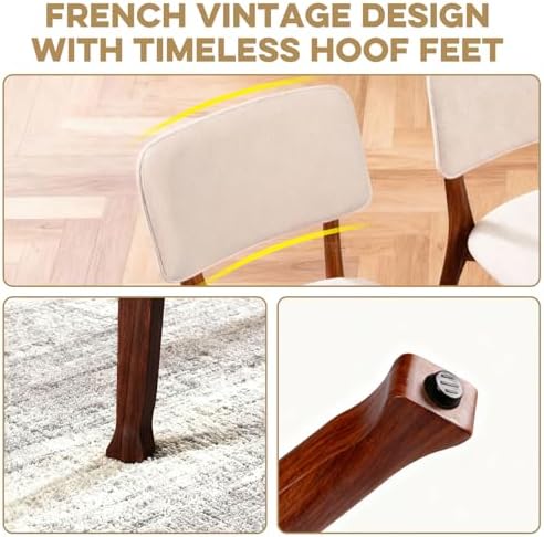 Wooden Dining Chairs Set of 2, Mid Century Modern Kitchen Chairs with Fabric Upholstered and Curved Backrest for Dining Room, Restaurant/Cafe, Walnut