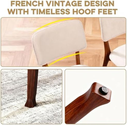 Wooden Dining Chairs Set of 2, Mid Century Modern Kitchen Chairs with Fabric Upholstered and Curved Backrest for Dining Room, Restaurant/Cafe, Walnut