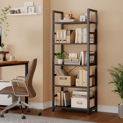 DUMOS 5-Tier Bookshelf, Modern Tall Bookcase Book Shelf | Open Storage Display Shelf for Living Room, Bedroom, Home Office, Narrow Standing Shelving Unit for Books, CDs, Décor Black