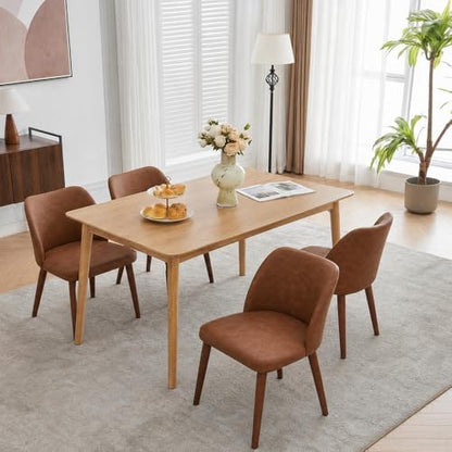 GarveeHome Wooden Dining Chair Set of 4 Upholstered Fabric Dining Chair | Modern Kitchen Chairs with Curved Backrest Leveling Feet for Dining Room, Living Room, , No tool assembly, No Wobble, White — Brown Pu (2)