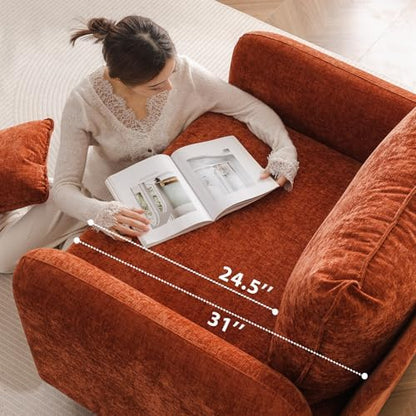 Rexulqo Oversized Accent Chair with All Seats Storage,Comfy Living Room Chairs with 2 Throw Pillow,Upholstered Mid-Century Armchair,24.5'' Deep Seat,Reading Chair for Bedroom,Office,Chenille,Orange