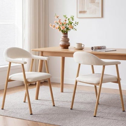 DUMOS Dining Chairs Set of 4, Linen Fabric Upholstered Kitchen Side Chairs with Curved Backrest & Metal Legs, Modern Farmhouse Accent Chair for Dining Room Kitchen Living Room Cafe, Beige