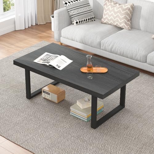 IBF Rustic Coffee Table, Industrial Simple Wooden Living Room Table, Modern Minimalist Farmhouse Rectangle Center Table, Wood and Metal Vintage Tea Coffee Table for Home Bedroom, Rustic Brown, 39 Inch