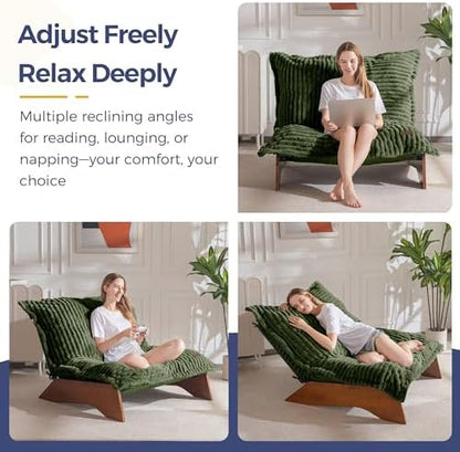 MAXYOYO Adjustable Living Room Chair, 3-Position Bean Bag Chair with Removable Cover, Upholstered Accent Chair with Frame, Soft Reclining Lounge for Bedroom, Apartment, Office, Green